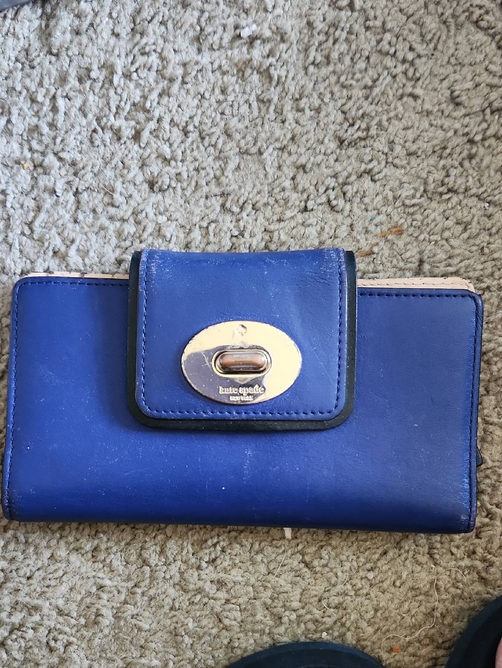 kate spade Royal Blue Leather Wallet with Gold Turnlock Needs Rebab